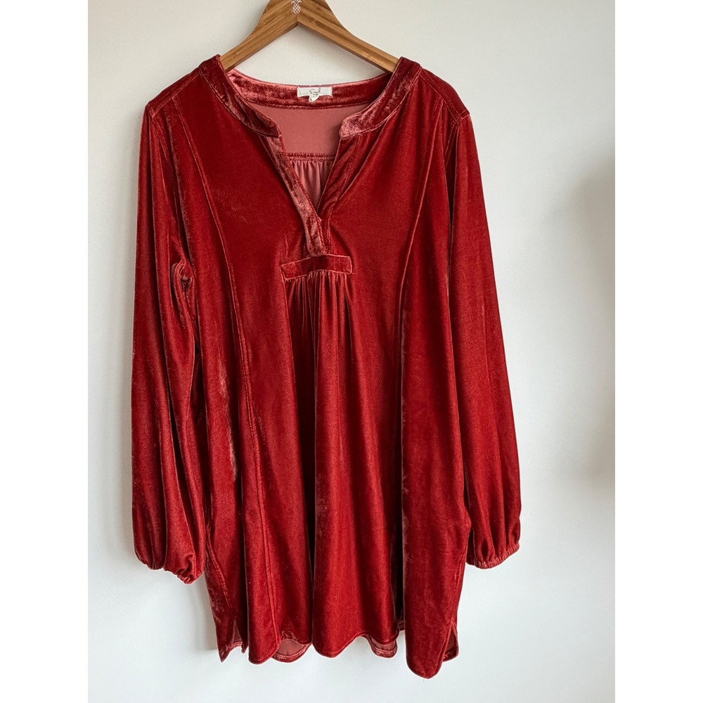Burnt Orange Velvet Boho Peasant Mini Dress Long Sleeve Cottagecore Romantic